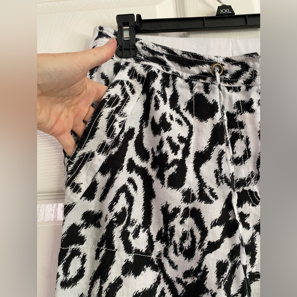 Madison 100% Linen Pants Size 12 Black and White Elastic Waist Drawstring Beach - Picture 6 of 13